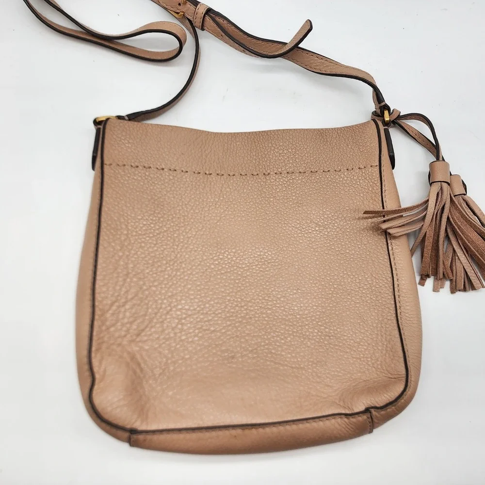 Tory Burch McGraw Crossbody Women's Small Beige Pebbled Leather Tassel Purse